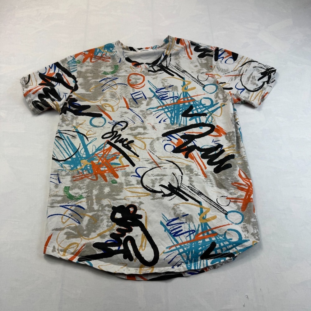 YININF T-Shirt Men Large Multi All Over Graffiti Print Short Sleeve Pullover Tee